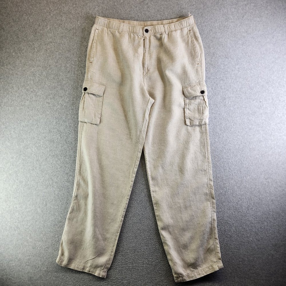Tommy Bahama Cargo Pants Mens Large Cream Linen Drawstring Beach Cruise Resort